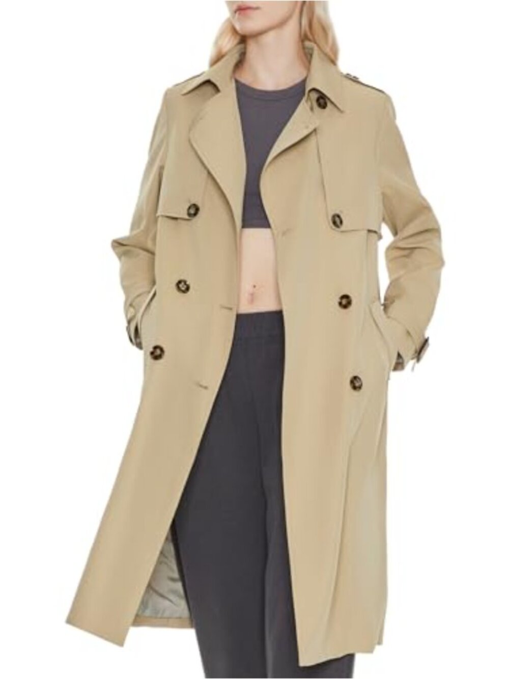 Water Resistant Double Breasted Long Trench Coat with Belt